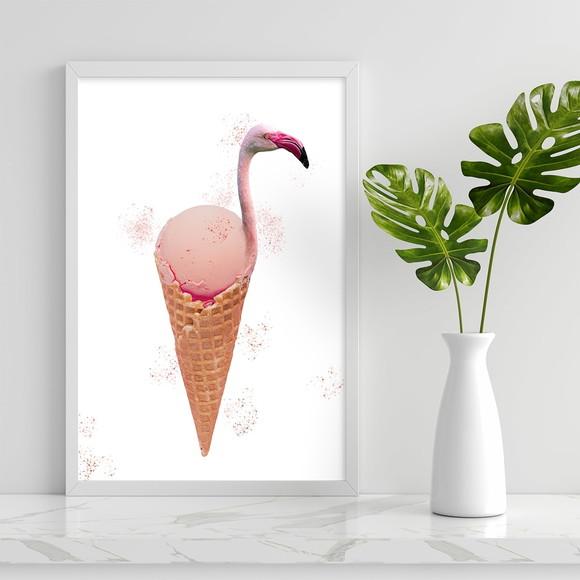 Arte Digital Quadro - Flamingo no Sorvete