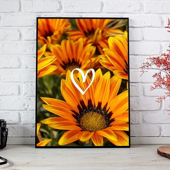 Arte Digital Quadro - Flores Girassol - Coração