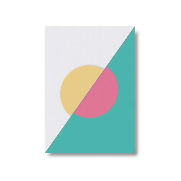Arte Digital Quadro - Geométrico - Rosa Turquesa e Amarelo
