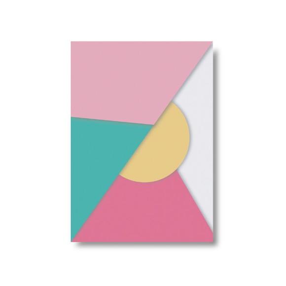 Arte Digital Quadro - Geométrico - Rosa Turquesa e Amarelo