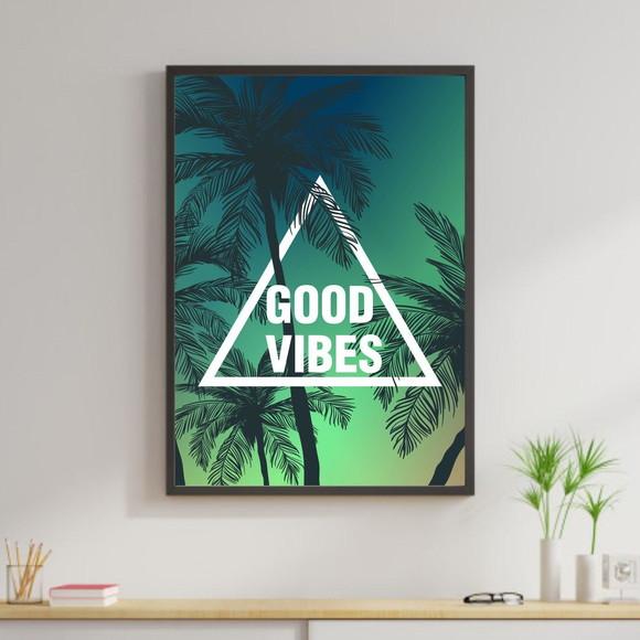 Arte Digital Quadro - Good Vibes Palmeira Por do Sol