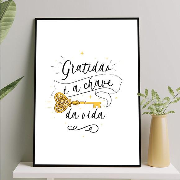 Arte Digital Quadro - Gratidão É a Chave da Vida - Branco