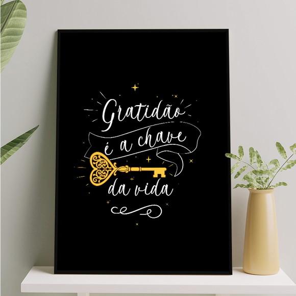 Arte Digital Quadro - Gratidão É a Chave da Vida - Preto