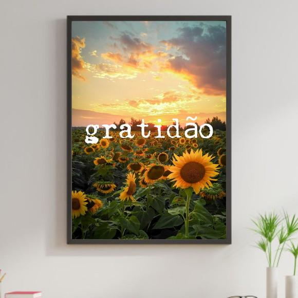 Arte Digital Quadro - Gratidão Girassol Por do Sol