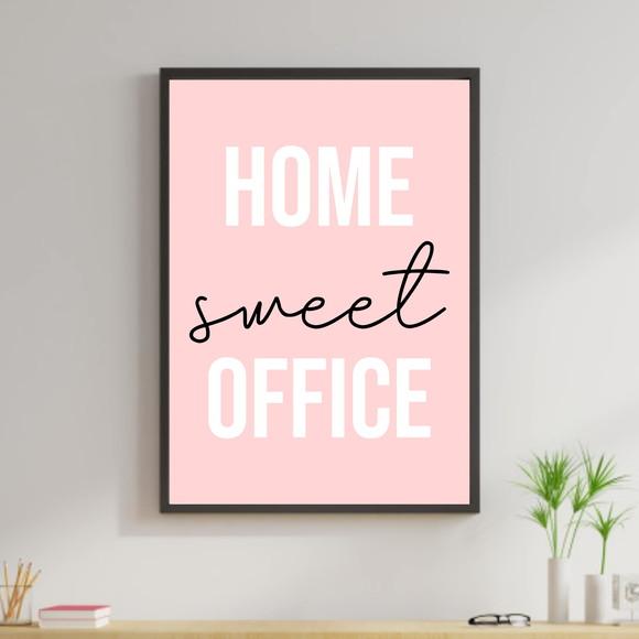 Arte Digital Quadro - Home Sweet Office Rosa Branco e preto
