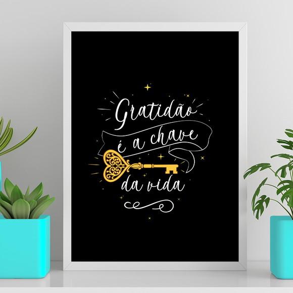Arte Digital Quadro - Gratidão É a Chave da Vida - Preto
