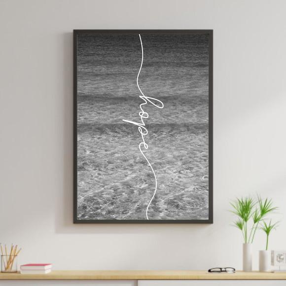 Arte Digital Quadro - Hope Mar Preto e Branco