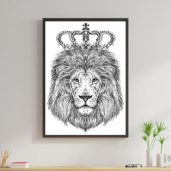Arte Digital Quadro - Leão Coroa Rabisco