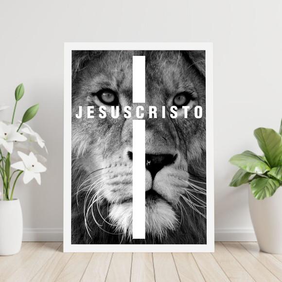 Arte Digital Quadro - Leão Cruz Jesus Cristo