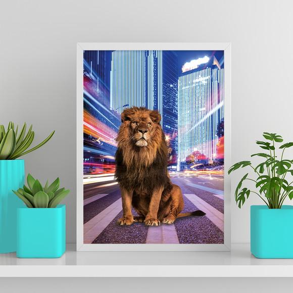 Arte Digital Quadro - Leão Na Cidade