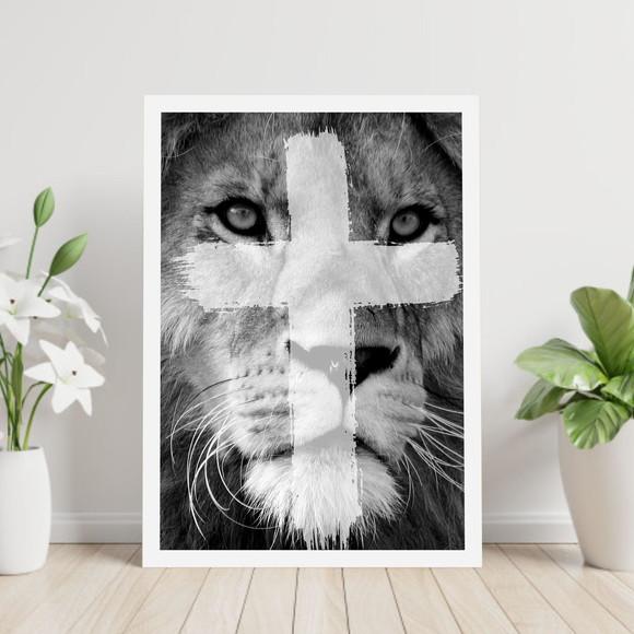Arte Digital Quadro - Leão Cruz Pincel Tinta