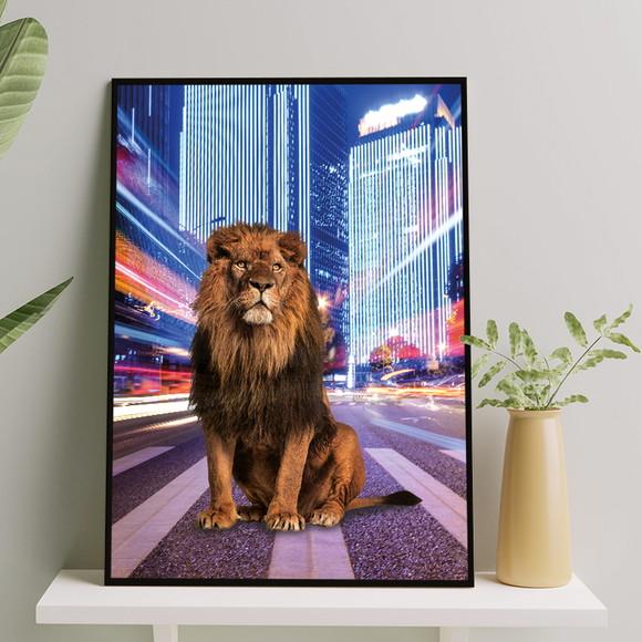 Arte Digital Quadro - Leão Na Cidade