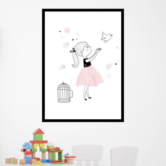Arte Digital Quadro - Menina Pássaro