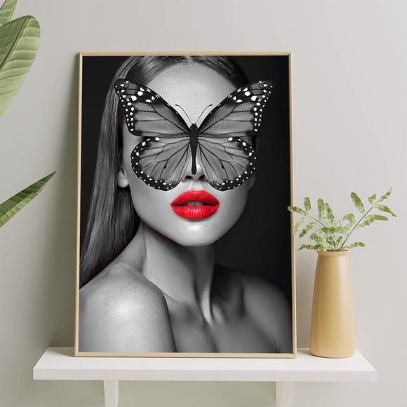 Arte Digital Quadro - Mulher Com Borboleta No Rosto