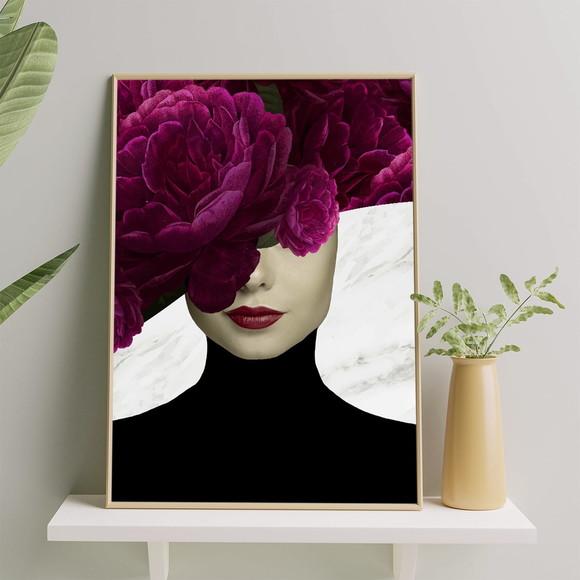 Arte Digital Quadro - Mulher E Flores - Mármore