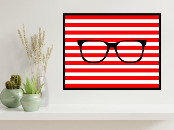 Arte Digital Quadro - Óculos Listras Vermelha
