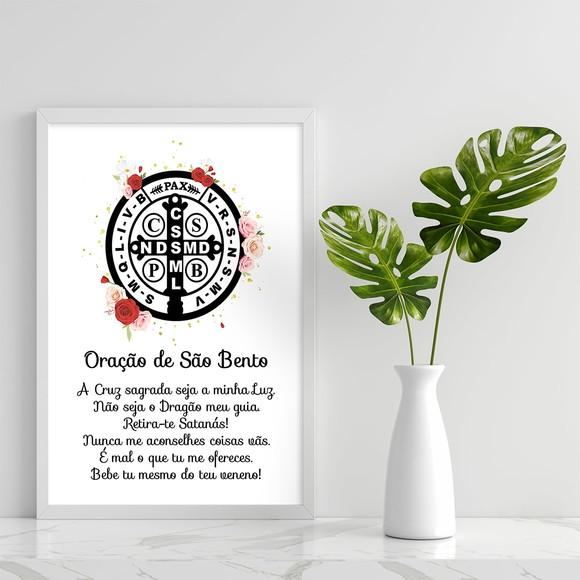 Arte Digital Quadro - Oração da medalha de São Bento Flores