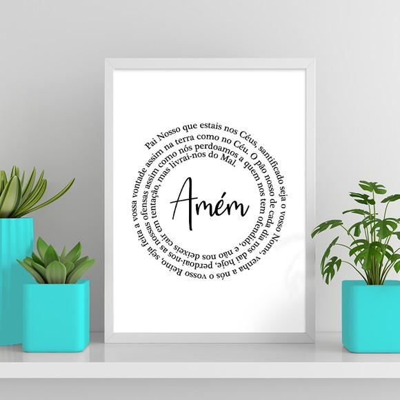 Arte Digital Quadro - Oração Pai Nosso Espiral Branco Preto