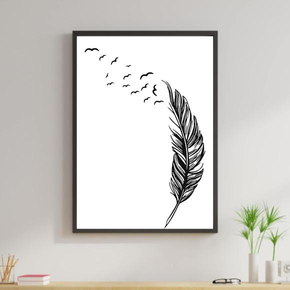 Arte Digital Quadro - Pena Pássaros voando