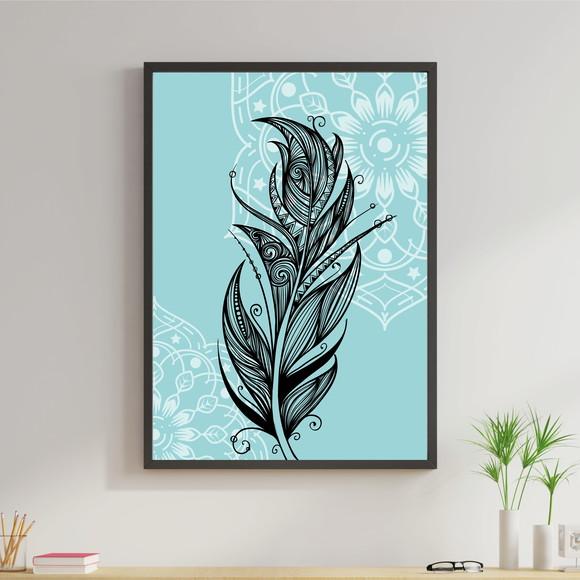 Arte Digital Quadro - Pena Tribal Turquesa Boho