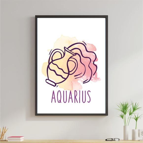 Arte Digital Quadro - Signos Aquário Aquarela