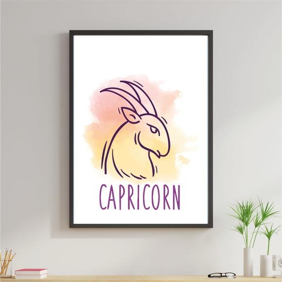 Arte Digital Quadro - Signos Capricórnio Aquarela
