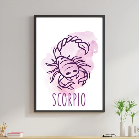 Arte Digital Quadro - Signos Escorpião Aquarela
