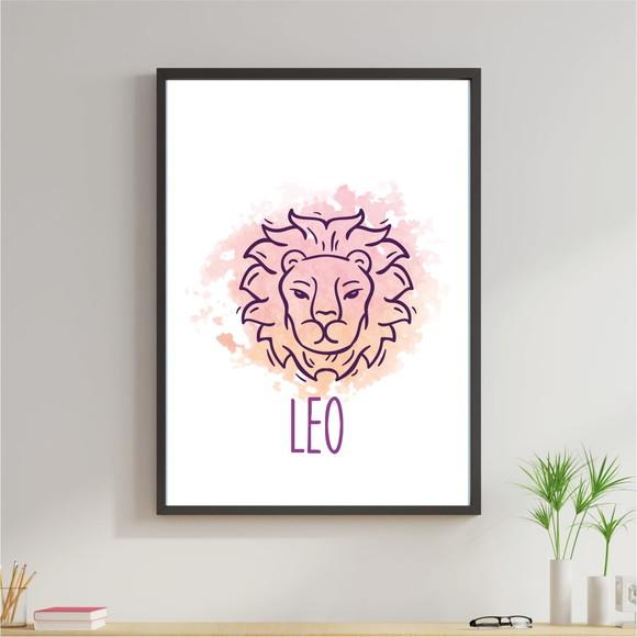 Arte Digital Quadro - Signos Leão Aquarela