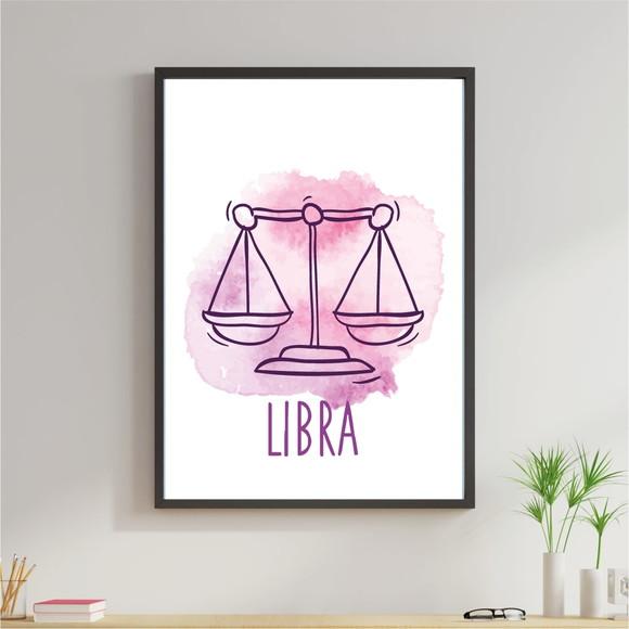 Arte Digital Quadro - Signos Libra Aquarela