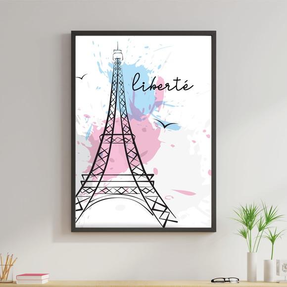 Arte Digital Quadro - Torre Eiffel Liberté - Aquarela