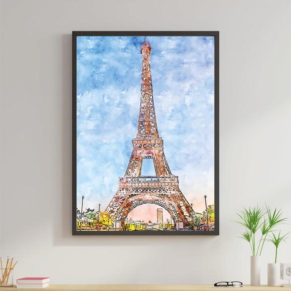 Arte Digital Quadro - Torre Eiffel - Aquarela