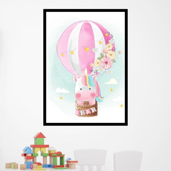 Arte Digital Quadro - Unicórnio Balão Aquarela