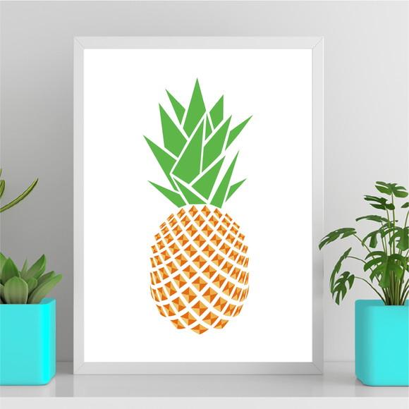 Arte Quadro Digital - Abacaxi Geométrico - Branco