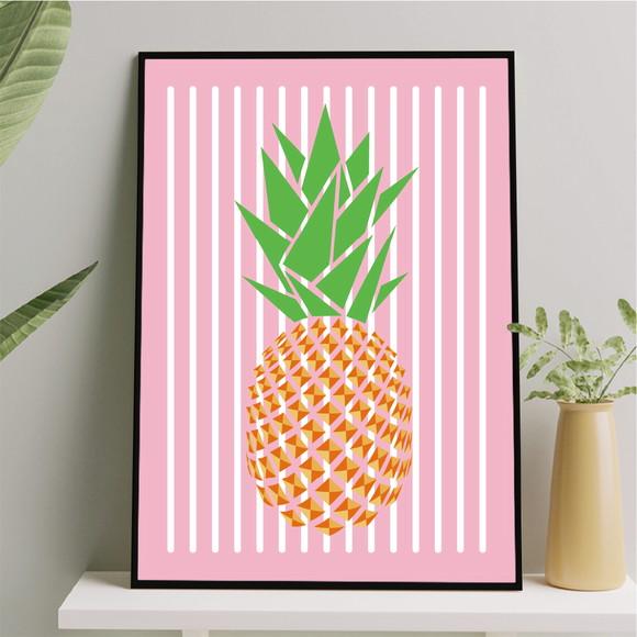 Arte Quadro Digital - Abacaxi Geométrico - Rosa com Listras