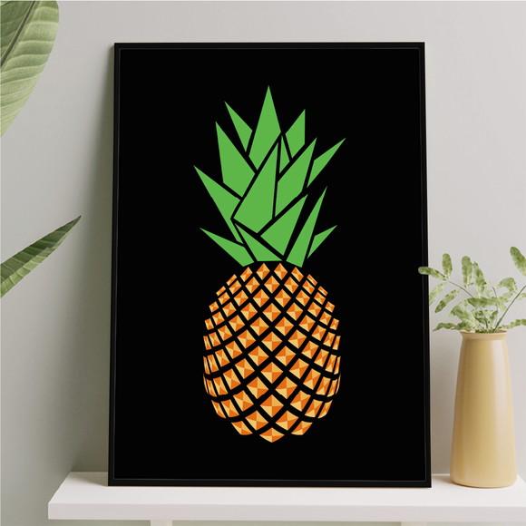 Arte Quadro Digital - Abacaxi Geométrico - Preto
