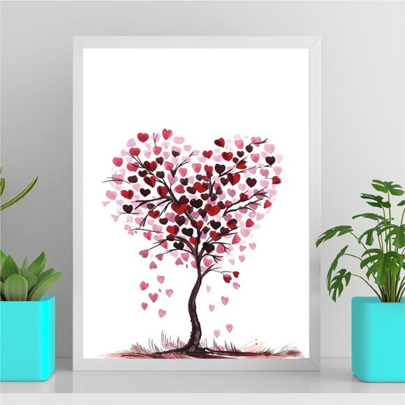 Arte Quadro Digital - Árvore de Corações Rosa