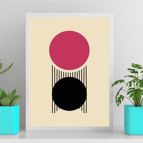 Arte Quadro Digital - Bauhaus Círculos e Listras - Magenta