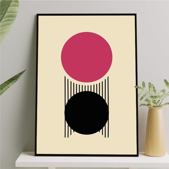 Arte Quadro Digital - Bauhaus Círculos e Listras - Magenta