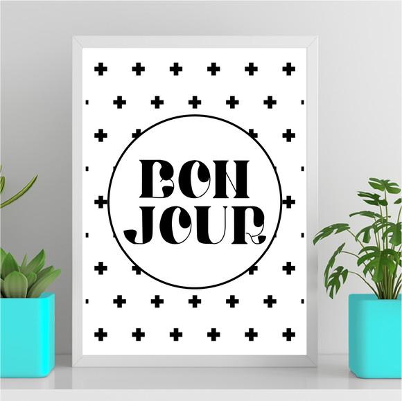 Arte Quadro Digital - Bonjour Escandinavo - Branco e Preto
