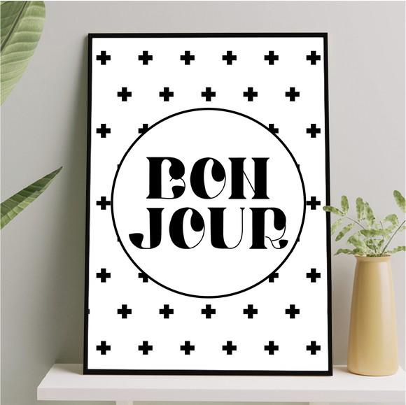 Arte Quadro Digital - Bonjour Escandinavo - Branco e Preto