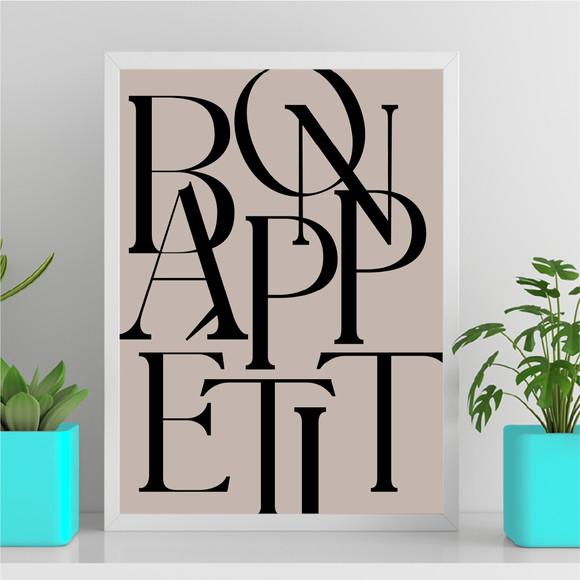 Arte Quadro Digital - Bon Appetit - Letras Luxo Minimalista