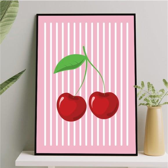 Arte Quadro Digital - Cereja - Rosa com Listras Brancas