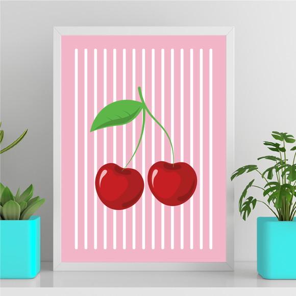 Arte Quadro Digital - Cereja - Rosa com Listras Brancas