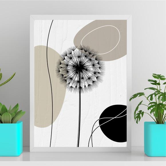 Arte Quadro Digital - Dente de Leão Abstrato Bege e Preto