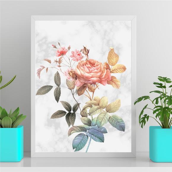 Arte Quadro Digital - Flores Mármore Cinza