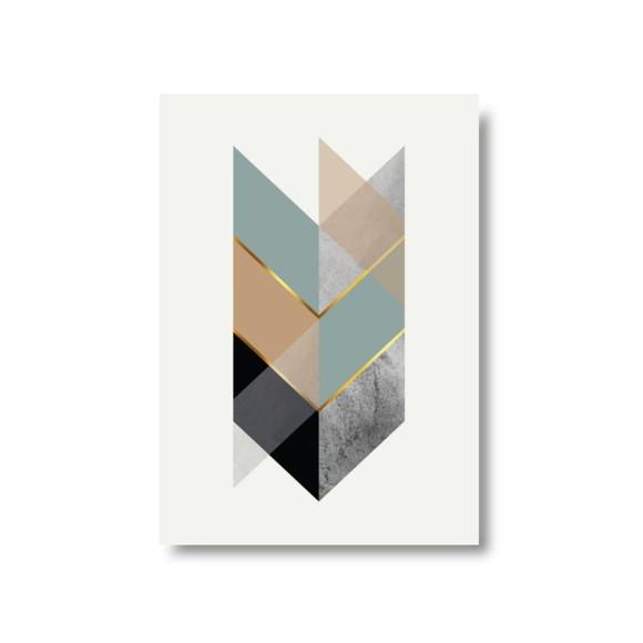 Arte Quadro Digital - Geométrico Setas Azul Marrom e Dourado