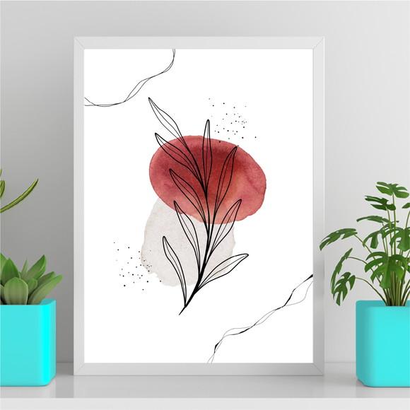 Arte Quadro Digital - Folha Outline Manchas Aquarela