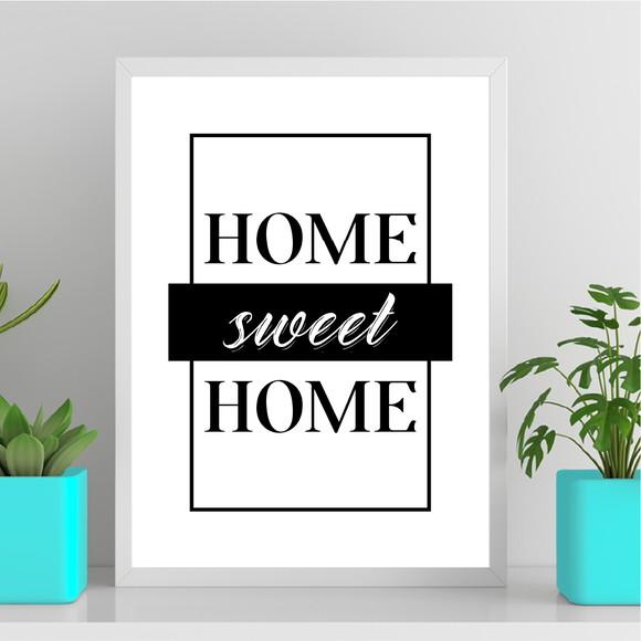 Arte Quadro Digital - Home Sweet Home Preto e Branco