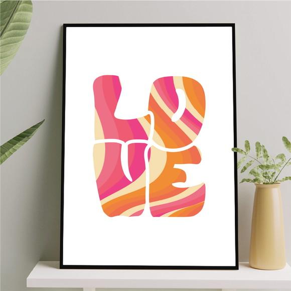 Arte Quadro Digital - Love Disco - Laranja e Rosa