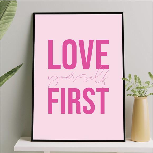 Arte Quadro Digital - Love Yourself First - Rosa